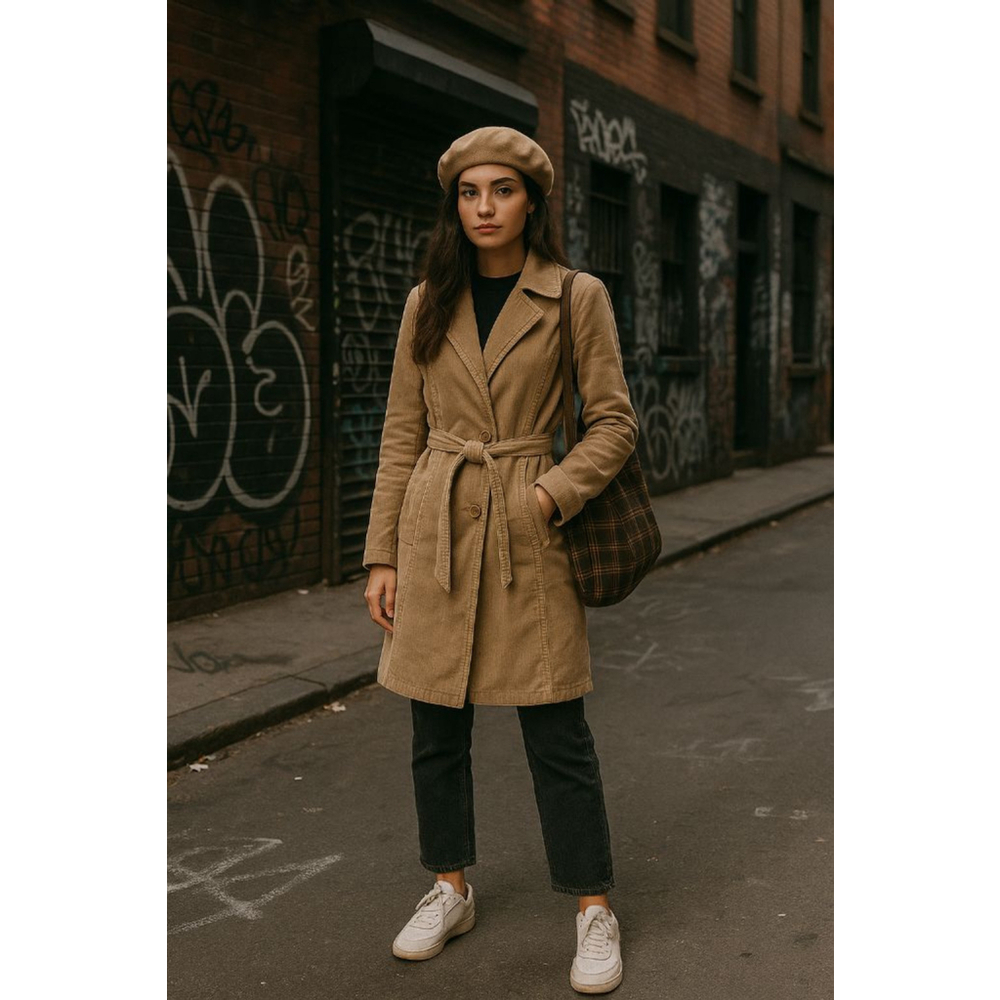 Vintage Women's OBOE Corduroy Trench Coat Tan Size S